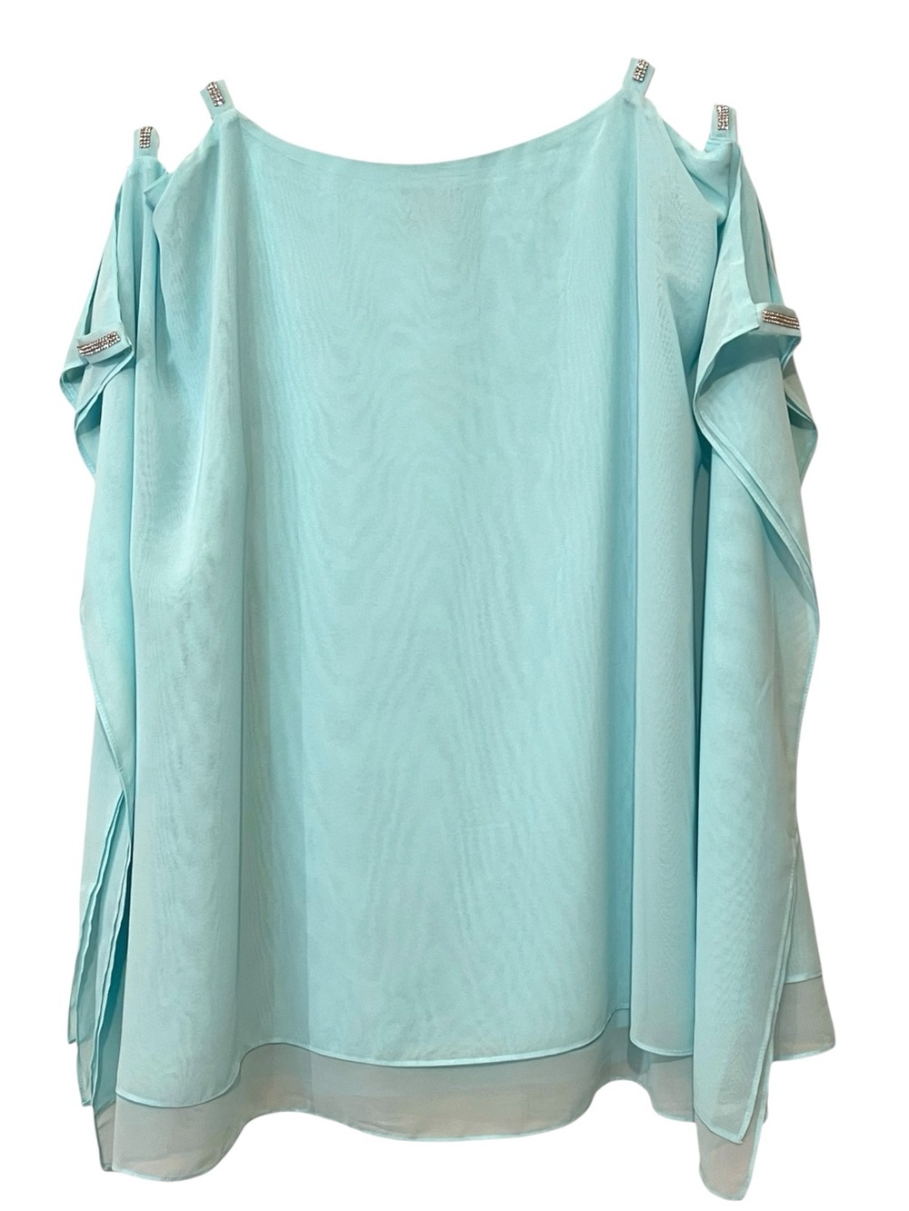 JM Collection Cold-Shoulder Rhinestone Blouse, Color Light Aqua, Size Large - Picture 3 of 8